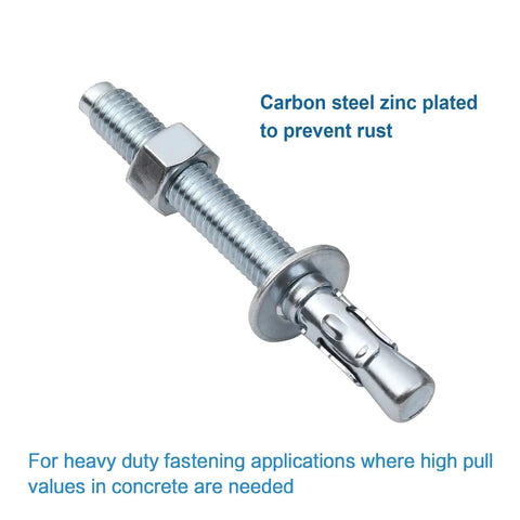 Wedge Anchor For Concrete One Quarter Inch Diameter By Two And One Quarter Inch Length Zinc Plated Heavy Duty Carbon Steel Fasteners
