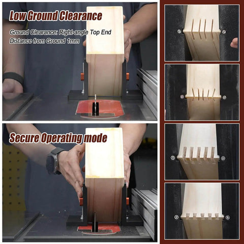 Pro Grade Right Angle Spline Jig For Tablesaw And Router Table in use, showing miter joints and frame support setup.