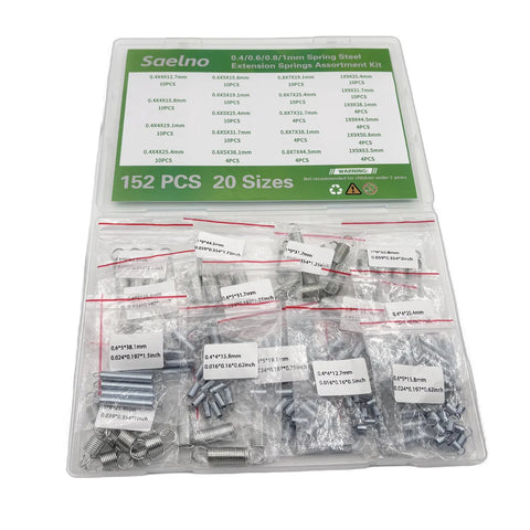 Saelno extension springs kit, 152 pcs, 20 sizes, zinc-plated steel