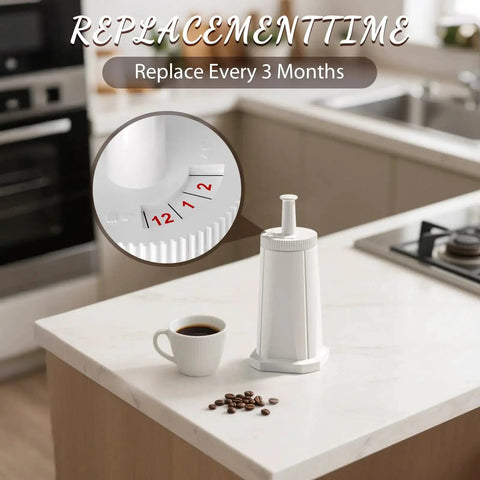 Front view of four-pack white replacement water filters for Breville espresso machines Barista/Oracle models