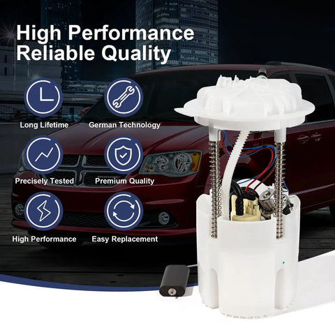 Plug And Play Electric Fuel Pump Module Assembly For 2011-2020 Dodge Grand Caravan Chrysler Town And Country Ram C V And Volkswagen Routan 3.6L V6 Replacement With O Ring Included, shown with vehicle in background