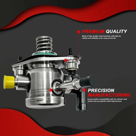 High Pressure Fuel Pump With Gasket And Bolts For Buick LaCrosse Regal Verano Chevrolet Captiva Sport Equinox Impala Malibu GMC Terrain 2010 To 2017 2.4L L4 Plug And Play Direct Replacement OE Standard Easy Install, front view showing metal construction