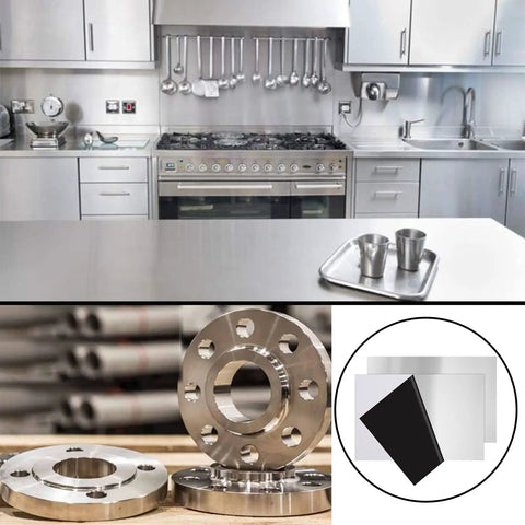 2 Pcs 304 Stainless Steel Sheets 8 Inch By 12 Inch 0.5mm Thick 24 Gauge Shim Stock Plates For DIY Crafting Stovetop Projects And Snow Frosted Surface Durable Corrosion Resistant, displayed in a modern kitchen.
