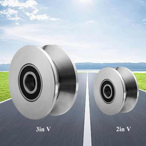 Beefy Build Sliding Gate Rollers With Stainless Steel V Groove Wheels And Cable Pulley Block for Barn Doors, 3in and 2in sizes
