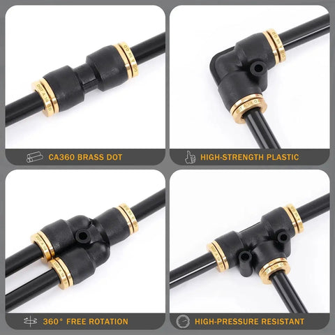 Beast Mode Heavy Duty 50 Foot One Quarter Inch Air Hose Push To Connect Fittings Kit DOT CA360 brass, plastic fittings