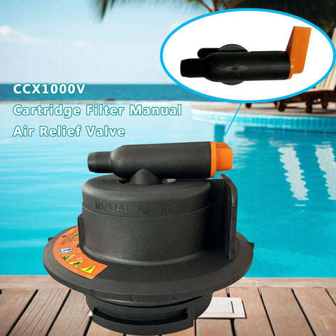 DEF CCX1000V cartridge filter manual air relief valve, black plastic body with orange lever for pool filters