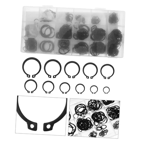 External Circlip Assortment Kit In Carbon Steel With 18 Sizes, C Clip Retaining Rings in organized storage box.