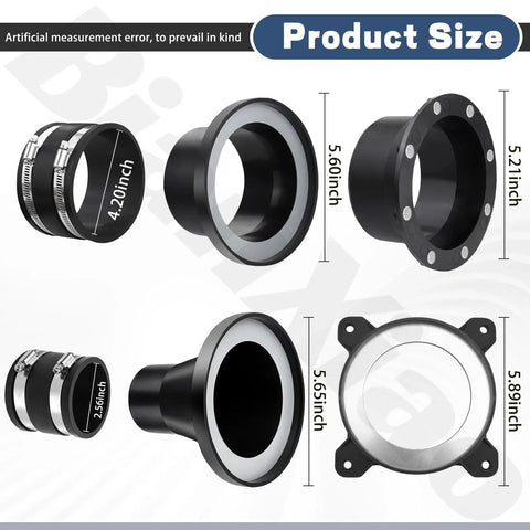 Magnetic Dust Collection Fittings Kit For 4 Inch And Two And A Half Inch Hoses With Mag Port Connector And Couplers shown with dimensions