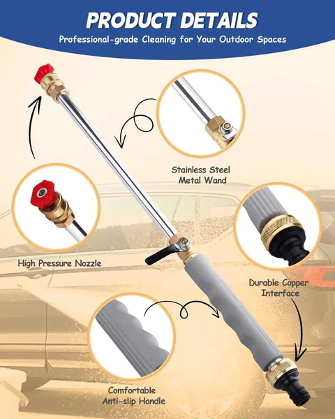 Upgraded Jet Nozzle Power Washer For Garden Hose With 2 High Pressure Nozzles, Quick Connectors, Anti-slip Handle, Metal Wand