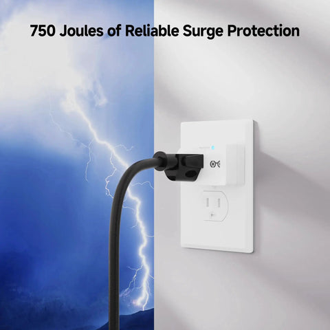 3 Pack Non Blocking 750 Joules Surge Protector With 500V Clamping Voltage, Single Outlet Wall Outlet, installed view