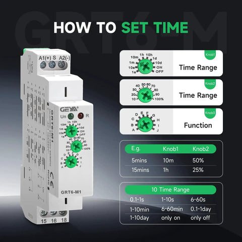 10A Multifunction Delay Time Relay With 10 Time Functions, AC DC 24V 240V Universal Control Relay, timing knobs for settings