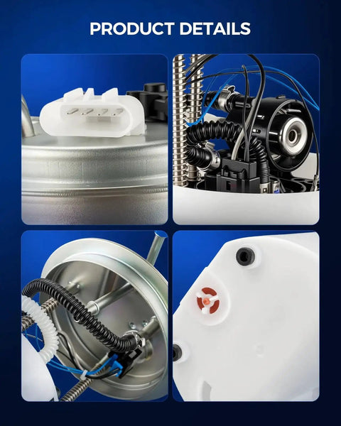 Electric Fuel Pump Assembly With Sending Unit Direct-Fit Replacement For Chevy Suburban 1500 Avalanche GMC Yukon XL 1500 And Cadillac Escalade ESV EXT 2008-2014 5.3L 6.2L Engines Plug-And-Play Install Durable OE-Quality Upgrade, close-up views of components and connectors