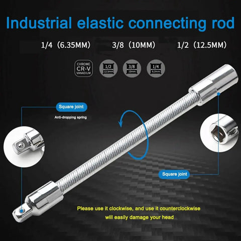 Front view: CHENZILIN 3pc flexible socket extension set; chrome-vanadium rod, square joints, includes 1/4, 3/8, 1/2 drive heads.