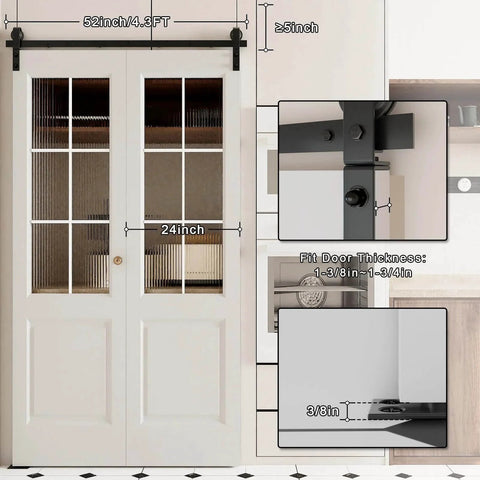 Bi Fold Barn Door Hardware Kit For Two Doors With Low Ceiling Roller System Lite Version Fits 24 Inch Bifold Doors No Door Included
