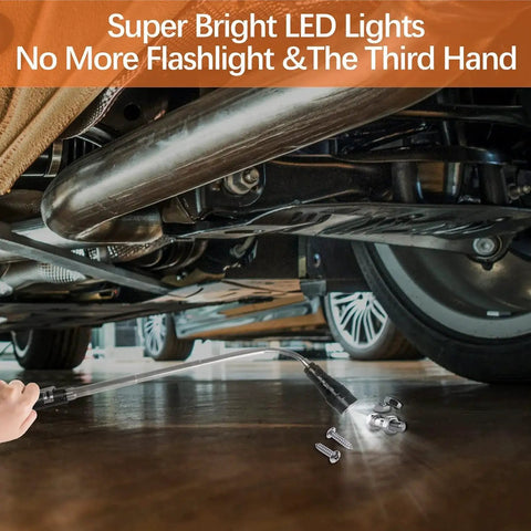 Magnetic Flashlight Gift For Men And Dads Extendable Telescoping Magnet Tool illuminating car’s underside, picking up screws