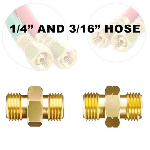 Welding Hose Coupler Adapter Set For Oxygen And Acetylene Twin Hoses, 9/16-18 UNF LH And RH Fittings, Brass Construction