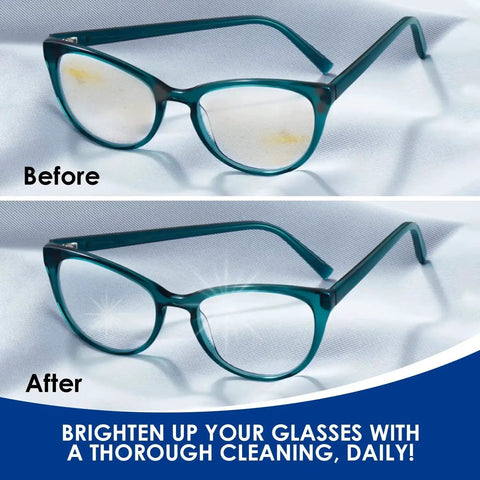 Before and after cleaning eyeglasses with Eyeglasses Ultrasonic Cleaning Solution Concentrated For Sonic Machines 32oz.