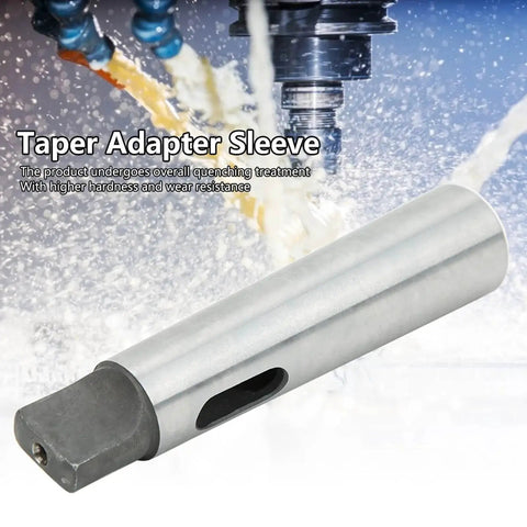 Side view of a metal MT3-to-MT2 taper reducing sleeve for precision machining.