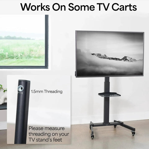TV cart with Heavy Duty 2 Inch M10 Threaded Locking Casters With Brakes 360 Degree Swivel, shown with threading detail