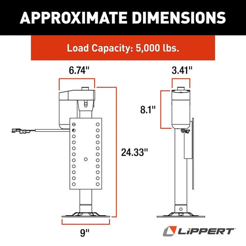 Ground Control 3.0 Automatic 5th Wheel RV Leveling System Rear Hall Effect Jack Right Leg Replacement 5000 lb dimensions