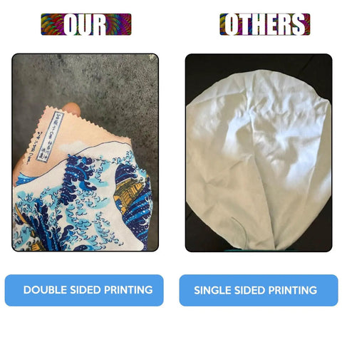 Comparison of our Microfiber Glasses Cleaning Cloths Set 4 Pack With Double Sided Art Design and plain single-sided cloth