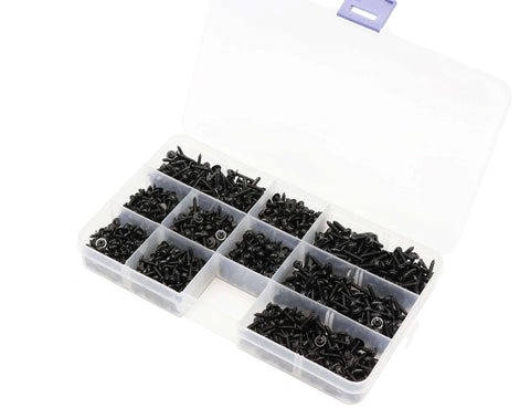 M2.3 and M2.6 truss head self-tapping screws with wafer and pan washer 1000 pieces 10 sizes assortment kit carbon steel black oxide finish
