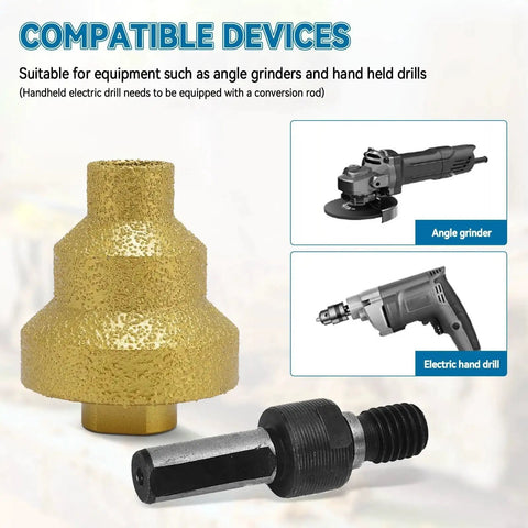 Three Size Diamond Step Drill Bit Set Pro Grade Heavy Duty 20mm 35mm 50mm Diamond Core Drill Bits compatible with tools shown.