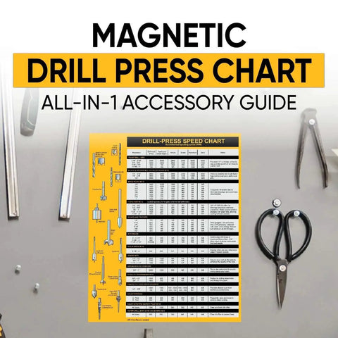 Magnetic Drill Press Chart Sign For The Workshop With RPM Guide And All-In-One Tips USA Made For Wood And Metalworking Wall Mount 8.5 X 10.5 Inches Includes 14 Drill Bit Types And Quick Reference RPM Chart Must-Have Workshop Accessory