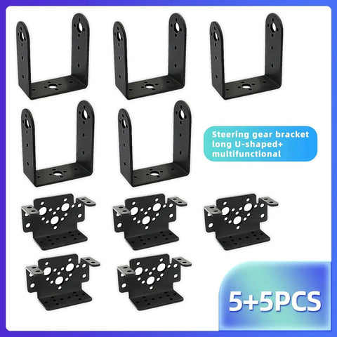 10-piece black metal pan-tilt servo mounting brackets set for MG995/MG996R RC cars and boats