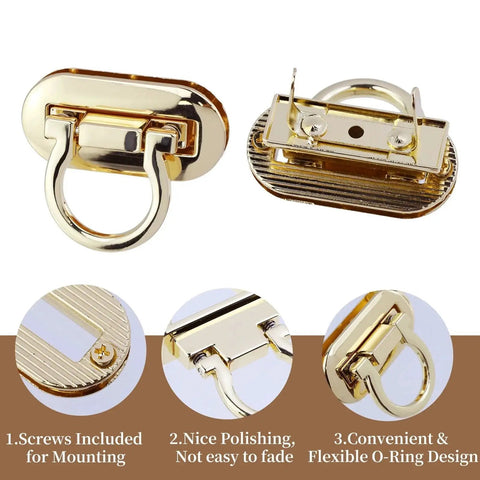 4 Pack Turn Lock Clasp Ring Style Metal Clasp Locks Buckles Fasteners For DIY Handbag Making Purse Closures Twist Locks Gold Zinc Alloy Rustproof Hardware For Craft featuring screws and O-ring design