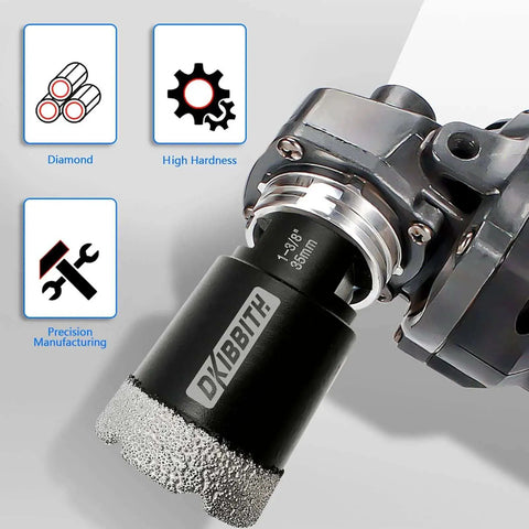Dry Diamond Core Drill Bits One And Three Eighths Inch Tile Hole Saw for Porcelain Ceramic Tile Marble Brick, threaded arbor