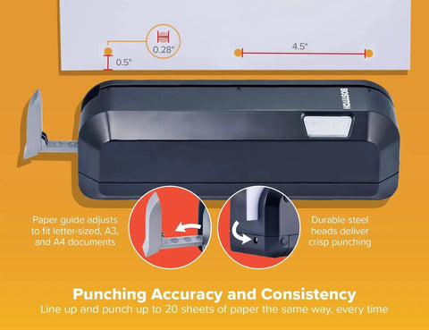 Electric 3 Hole Punch For Office Use Workhorse Dual Paper Loading From Top Or Front Heavy Duty Jam Free Performance black