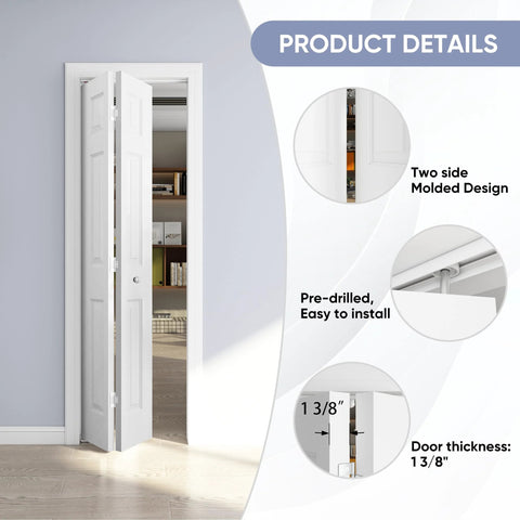 24 In By 80 In Bi Fold Door With 6 Panel Primed Hollow Core Interior Doors And Hardware Kit For Easy Install in room view