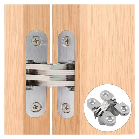Ball Bearing Door Hinges Heavy Duty 2 Pack Hidden Concealed Cross Hinge With 180 Degree Swing Installed on Wooden Panels
