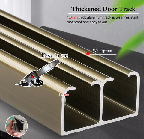 Image of thick aluminum track from the Heavy Duty Barn Door Hardware Kit For Two Doors, Double Track Bypass Sliding System.