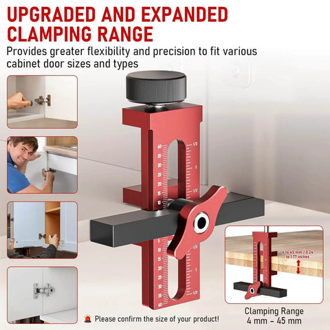 2-In-1 Cabinet Door Mounting Jig With Quick Edge Positioner Drilling And Installation Fixation Adjustable Installation Positioner Pro-Grade Aluminum Alloy Positioning Tool