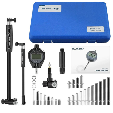 Dial Bore Gauge with 0.7 to 6 inch range, 6 inch depth, 0.0005 inch accuracy, 23 anvils, for precise cylinder measurements