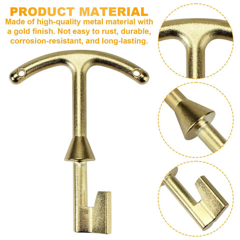 Water Meter Key And Lid Opening Tool For Valve Box 5.5 Inch Length Heavy Duty Metal T Wrench Hook To Access Main Valve And Turn Off Water Fits Water Meter Boxes Model M07001, brass finish, rust-resistant.