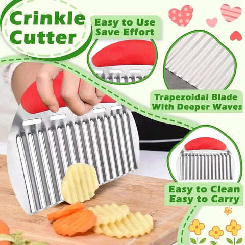 Crinkle Cut Potato Cutter And Veggie Slicer With Stainless Steel Blade For French Fries And Chips, Easy Grip Handle