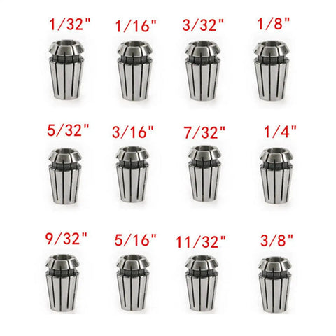 Spring Collet Set ER16 12 Piece For CNC Milling Lathe Workholding And Engraving One Thirty Second To Three Eighth Inch Gripping Range