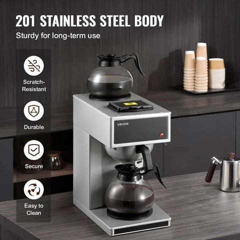 Commercial Drip Coffee Maker Built For Busy Kitchens With 12 Cup Capacity Dual Warmer Plates Two Glass Carafes Stainless Steel Brew Unit Fast 6 Minute Pot Ideal For Restaurant Office Coffee Shop And Home Use on counter