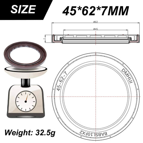 High Pressure Rotary Shaft Oil Seal 45x62x7 Fluorine Rubber Double Lip For Hydraulic Pumps Motors And Excavators BABSL10FX2 Type