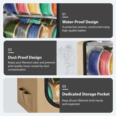 2 Tier Metal Filament Dry Storage Box With Leather Cloth Cover Holds Up To 20 Spools for clean, dust-free filament organization