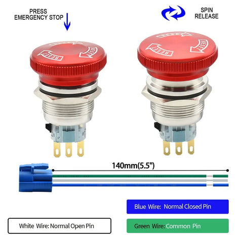 22mm Latching Emergency Stop Push Button Switch SPDT Normally Open Normally Closed Stainless Steel 304 socket wiring diagram