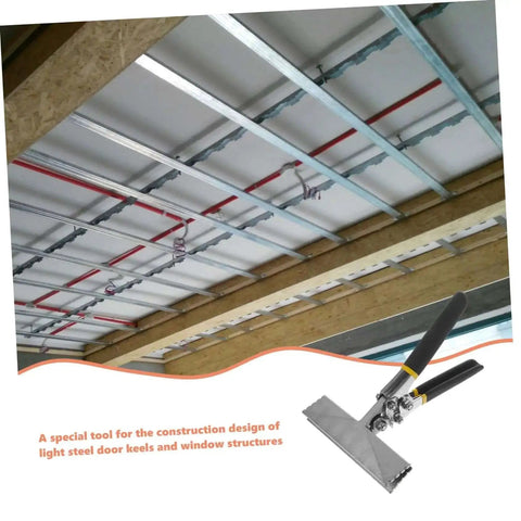 Duckbill Pliers Metal Bender Tool For Seam And Flattening With Ergonomic Handle shown in steel door keel construction setup