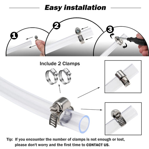 Clear vinyl tubing, 1/4-inch ID, 50 ft, with two stainless clamps