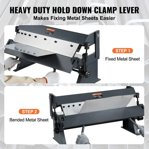Box And Pan Brake 24 Inch Portable Metal Bender With 0 To 135 Degree Bending Handles shown fixing and bending metal sheets