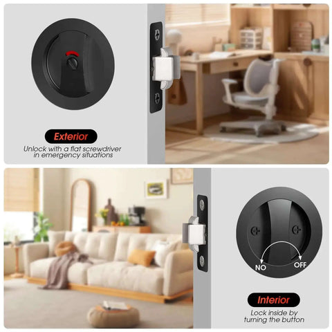 Matte Black Pocket Door Lock Set With Privacy Indicator For Sliding And Pocket Doors, interior and exterior locking focus