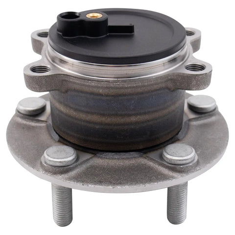 Close-up of a front wheel bearing and hub assembly from the Four Wheel Bearing And Hub Assemblies Set for Mazda 6 and CX-5 vehicles.