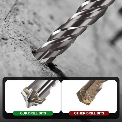 Half Inch By Twelve Inch SDS Plus Rotary Hammer Drill Bit With Carbide Tip Four Cutter For Brick Stone And Concrete Pack Of Two